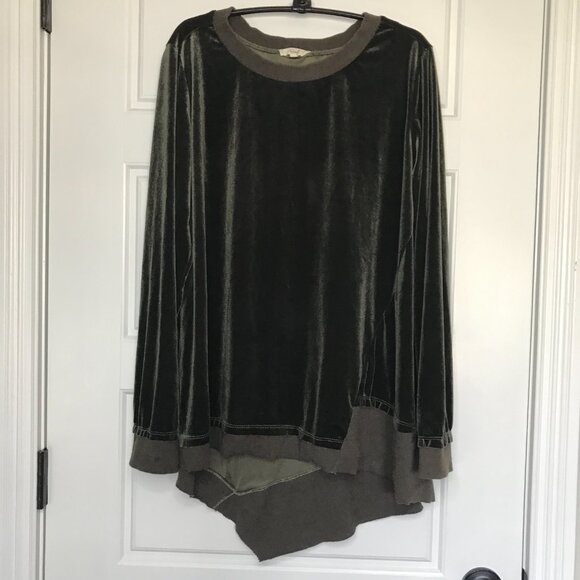 Easel Lagenlook Velour Top Women's Medium Long Sleeve Sweatshirt Asymmetrical - Picture 2 of 12